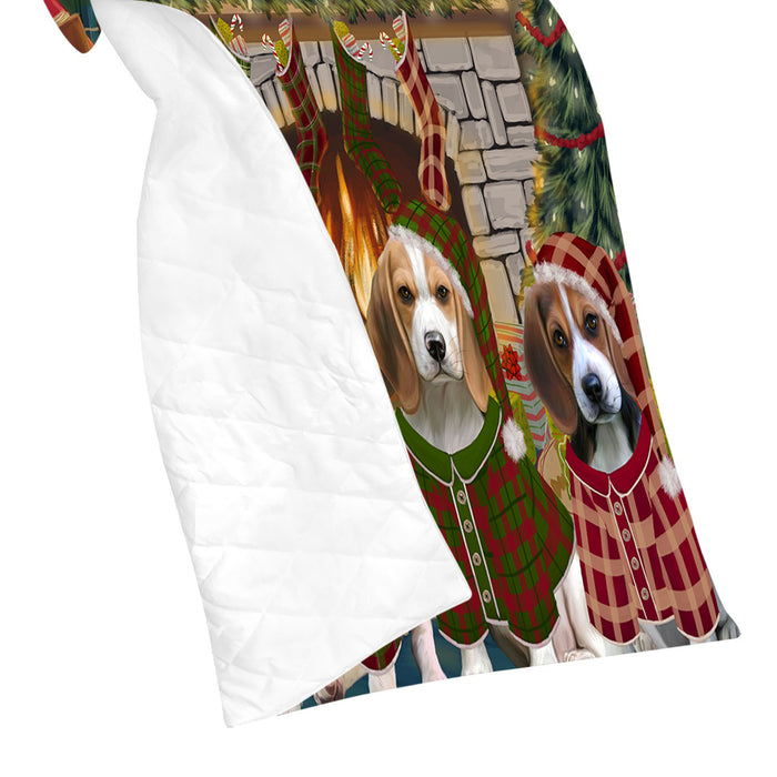 Christmas Cozy Holiday Fire Tails Beagle Dogs Quilt