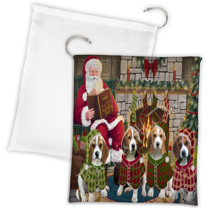 Christmas Cozy Holiday Fire Tails Beagle Dogs Drawstring Laundry or Gift Bag LGB48470