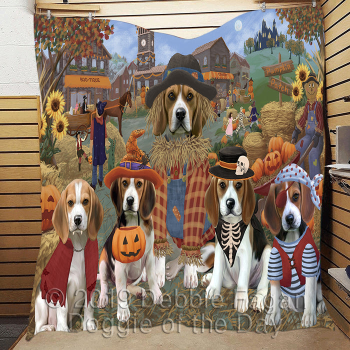 Halloween 'Round Town and Fall Pumpkin Scarecrow Both Beagle Dogs Quilt