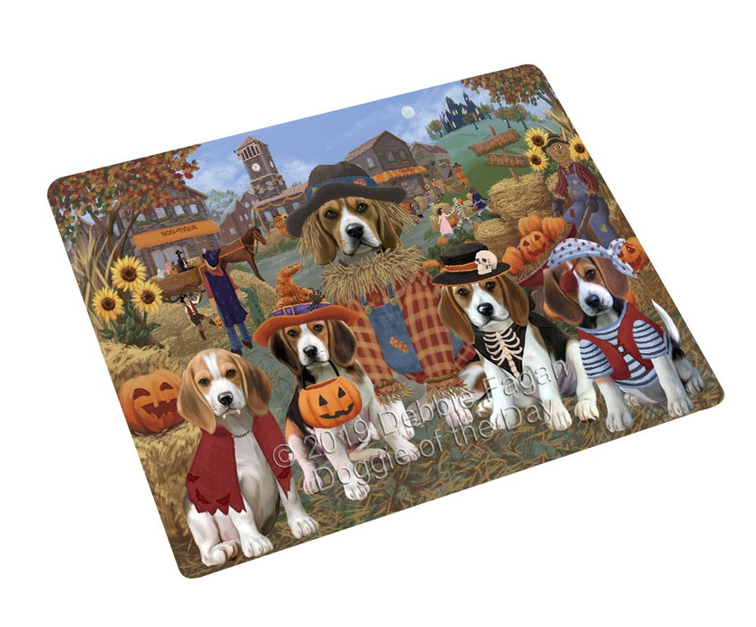 Halloween 'Round Town And Fall Pumpkin Scarecrow Both Beagle Dogs Cutting Board C77035