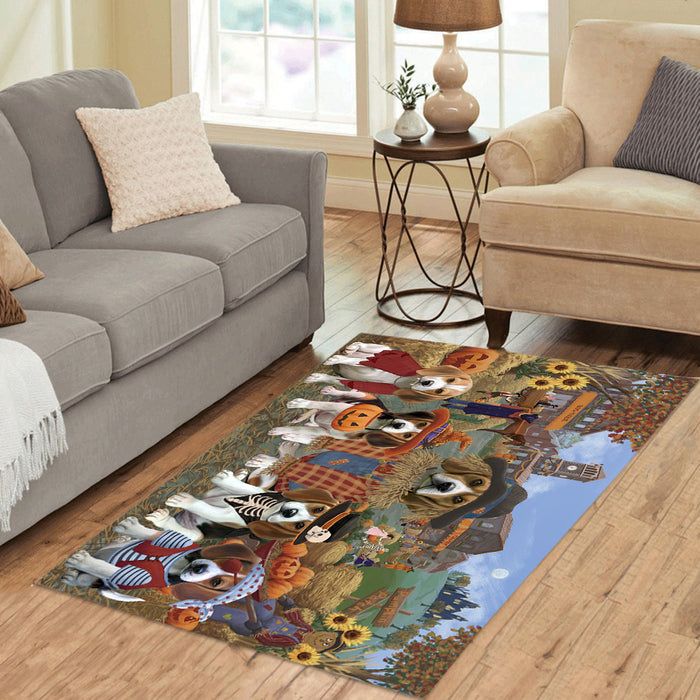 Halloween 'Round Town and Fall Pumpkin Scarecrow Both Beagle Dogs Area Rug