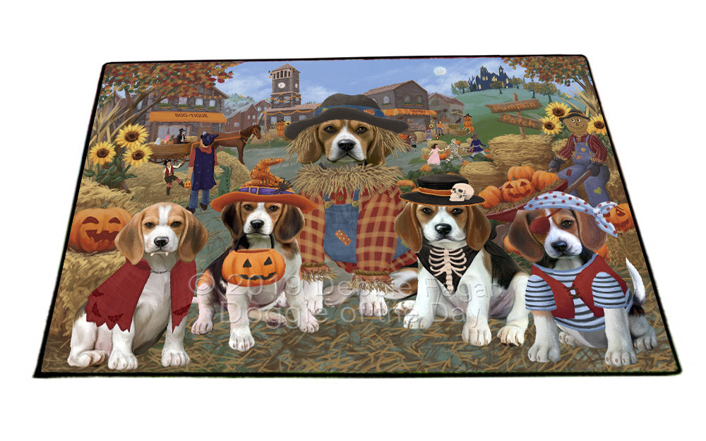 Halloween 'Round Town And Fall Pumpkin Scarecrow Both Beagle Dogs Floormat FLMS53849