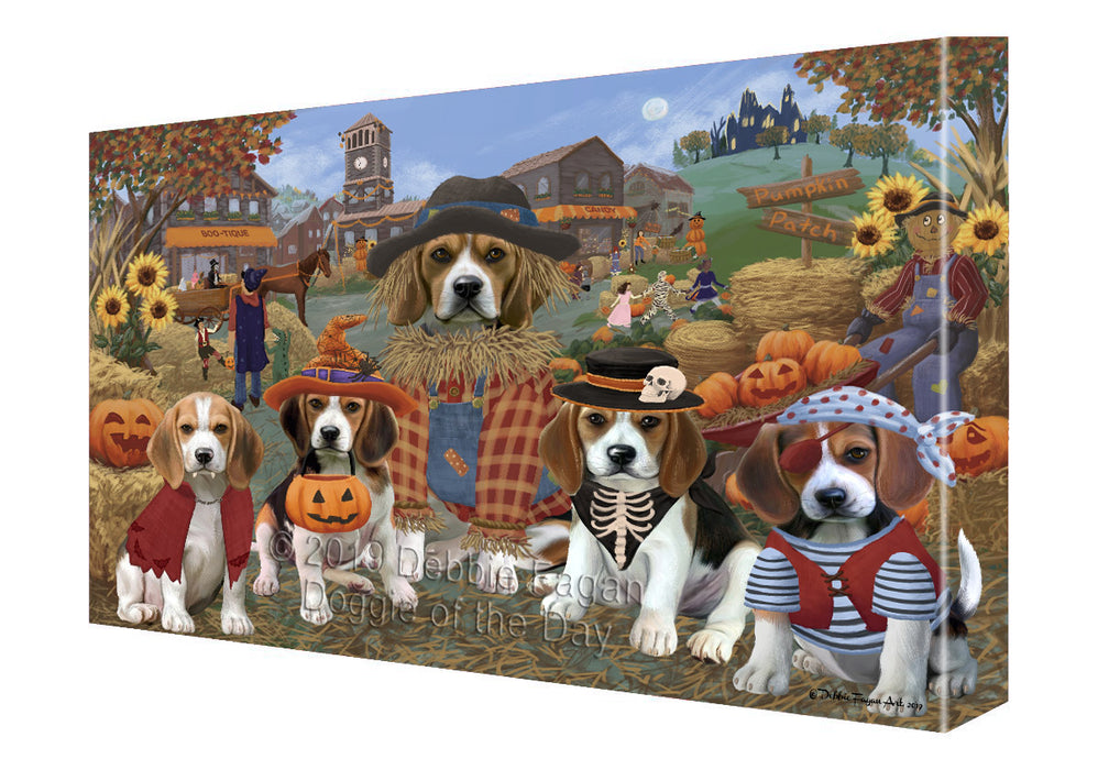 Halloween 'Round Town And Fall Pumpkin Scarecrow Both Beagle Dogs Canvas Print Wall Art Décor CVS139301