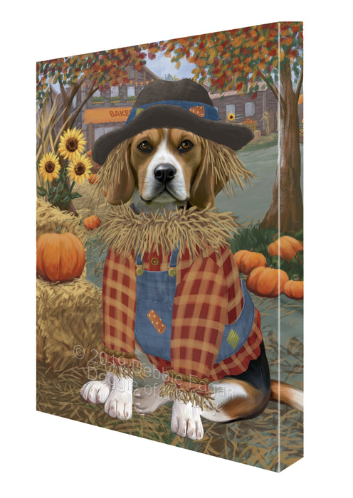 Halloween 'Round Town And Fall Pumpkin Scarecrow Both Beagle Dogs Canvas Print Wall Art Décor CVS139850