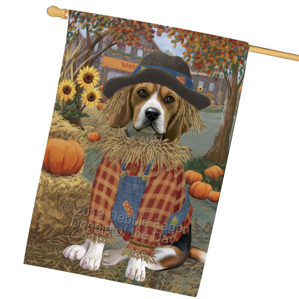 Halloween 'Round Town And Fall Pumpkin Scarecrow Both Beagle Dogs House Flag FLG65685