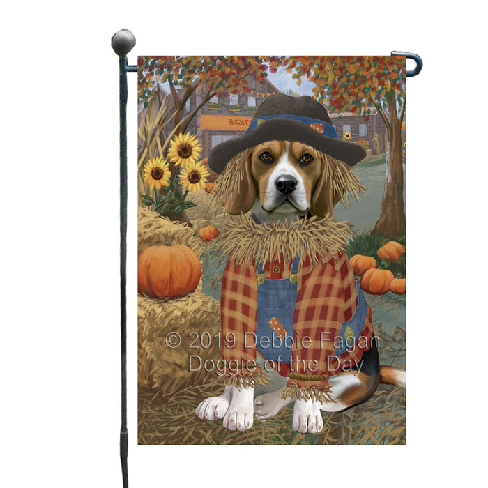 Halloween 'Round Town And Fall Pumpkin Scarecrow Both Beagle Dogs Garden Flag GFLG65629