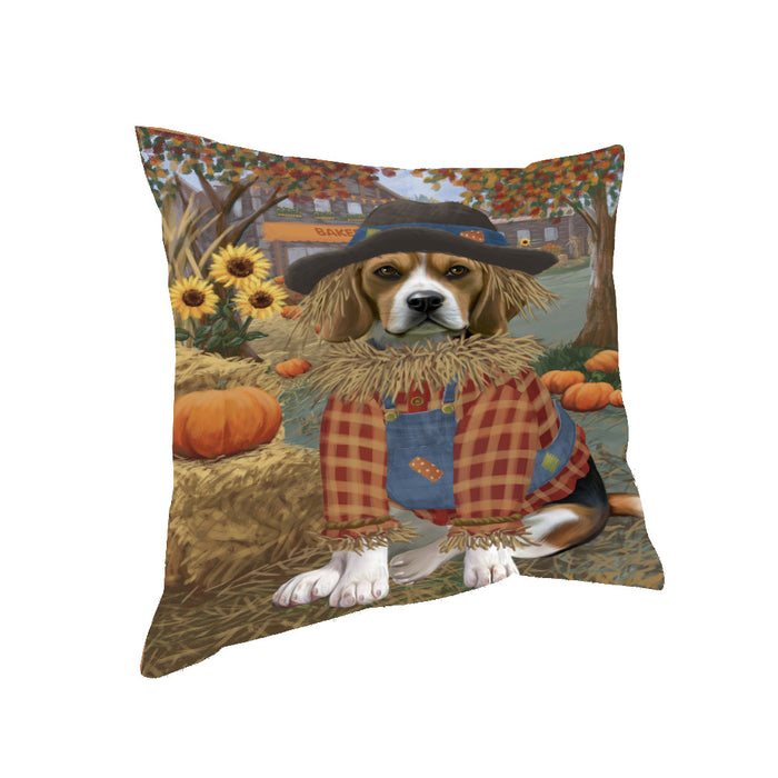 Halloween 'Round Town And Fall Pumpkin Scarecrow Both Beagle Dogs Pillow PIL82516