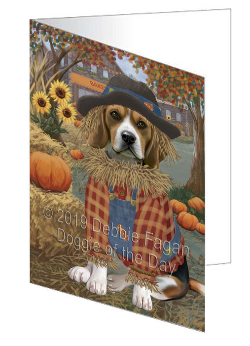 Fall Pumpkin Scarecrow Beagle Dog Handmade Artwork Assorted Pets Greeting Cards and Note Cards with Envelopes for All Occasions and Holiday Seasons GCD77933