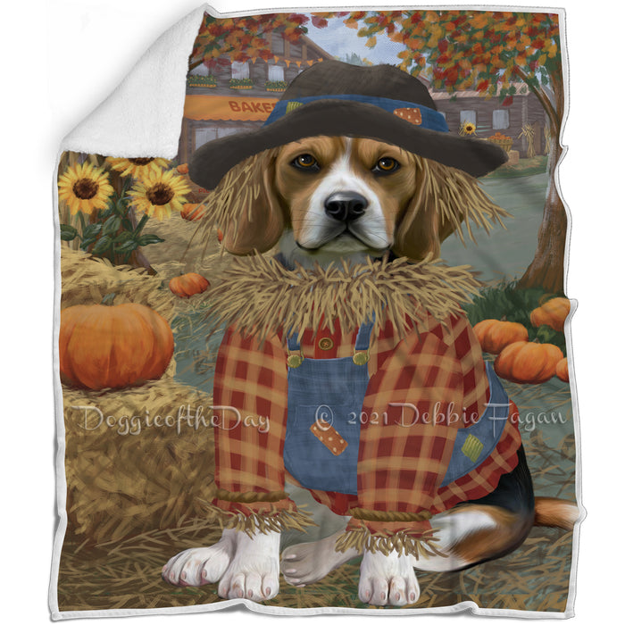 Halloween 'Round Town And Fall Pumpkin Scarecrow Both Beagle Dogs Blanket BLNKT139223