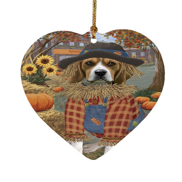 Fall Pumpkin Scarecrow Beagle Dogs Heart Christmas Ornament HPOR57529