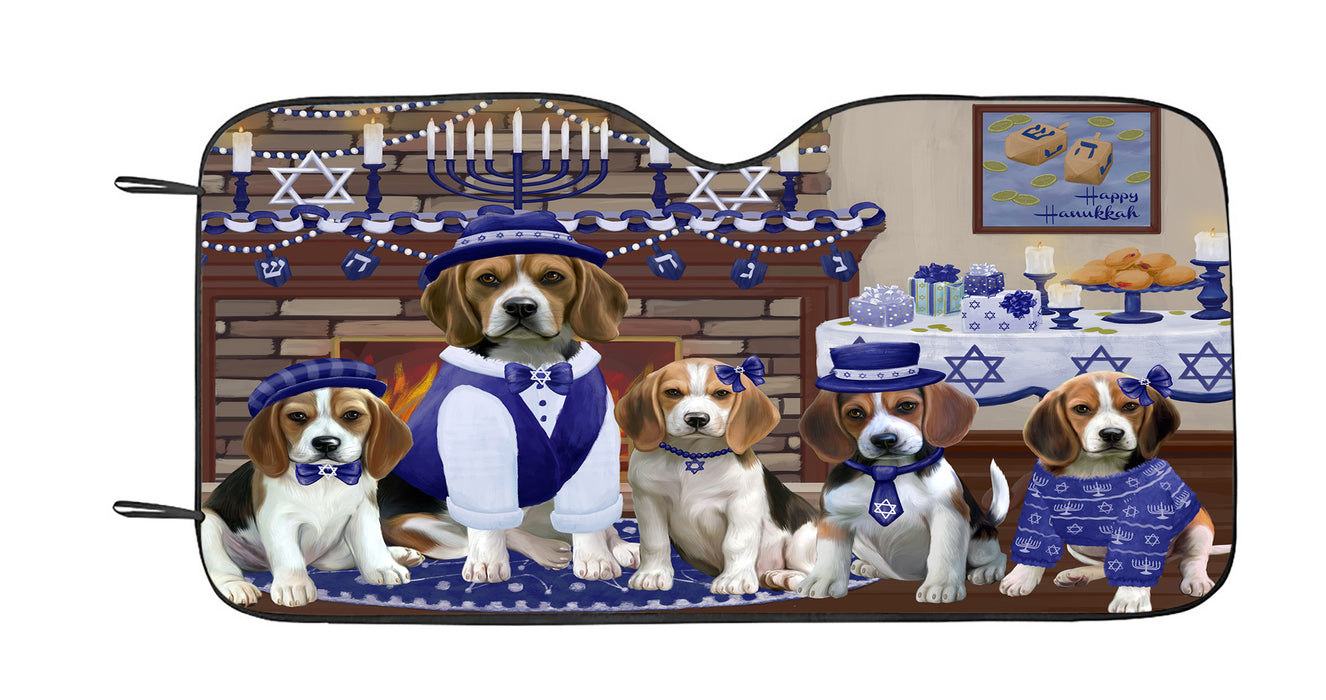 Happy Hanukkah Family Beagle Dogs Car Sun Shade