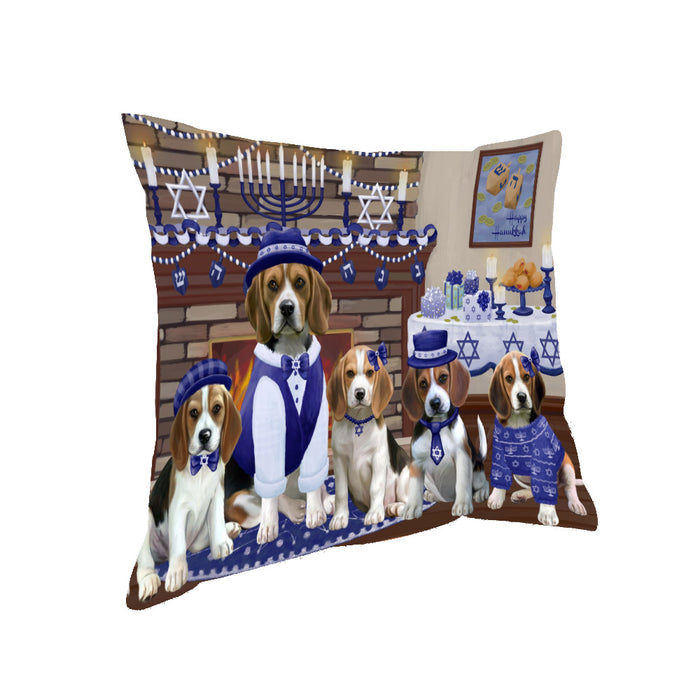 Happy Hanukkah Family and Happy Hanukkah Both Beagle Dogs Pillow PIL82760