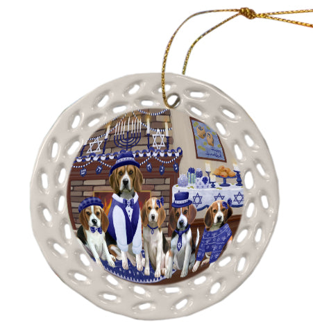 Happy Hanukkah Family Beagle Dogs Doily Ornament DPOR57948