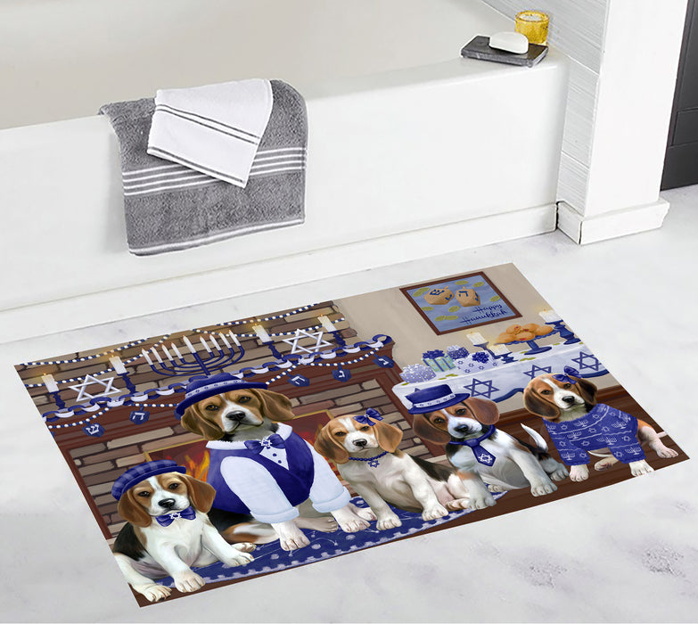 Happy Hanukkah Family and Happy Hanukkah Both Beagle Dogs Bath Mat