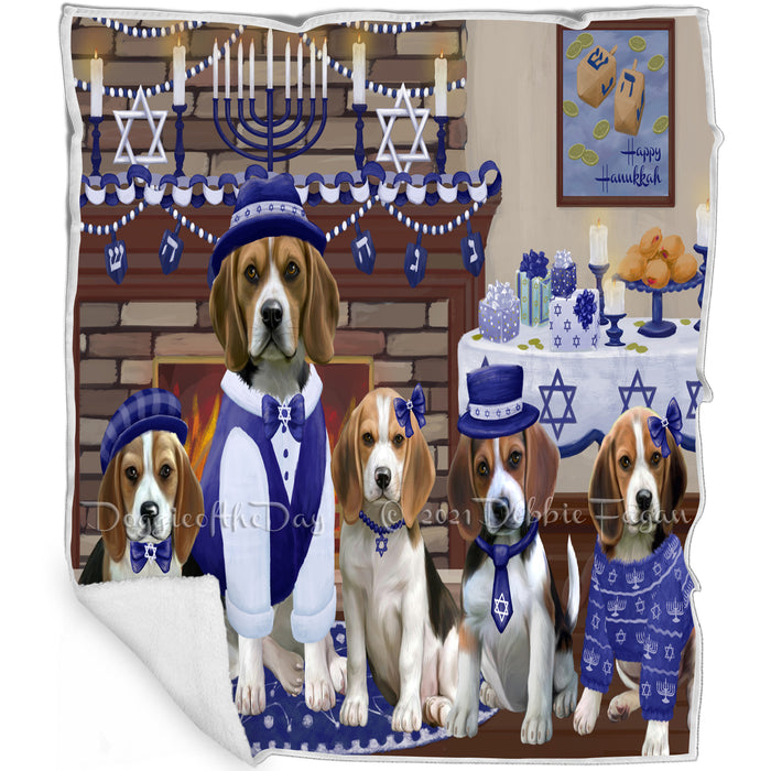 Happy Hanukkah Family and Happy Hanukkah Both Beagle Dogs Blanket BLNKT140276