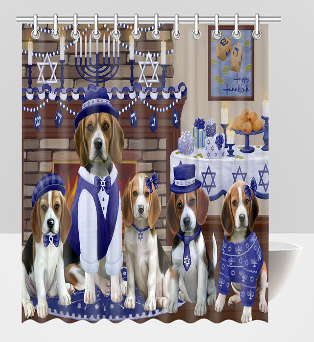 Happy Hanukkah Family Beagle Dogs Shower Curtain