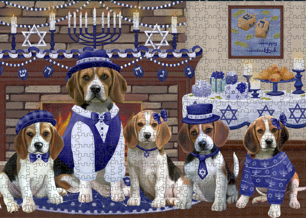 Happy Hanukkah Family and Happy Hanukkah Both Beagle Dogs Puzzle with Photo Tin PUZL96668