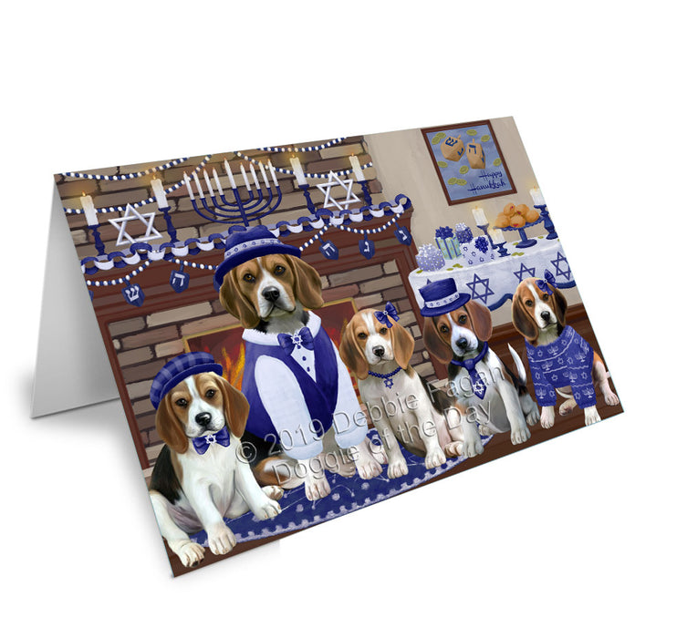 Happy Hanukkah Family Beagle Dogs Handmade Artwork Assorted Pets Greeting Cards and Note Cards with Envelopes for All Occasions and Holiday Seasons GCD78116