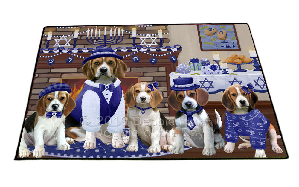 Happy Hanukkah Family and Happy Hanukkah Both Beagle Dogs Floormat FLMS54032