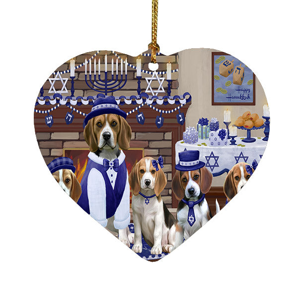 Happy Hanukkah Family Beagle Dogs Heart Christmas Ornament HPOR57590