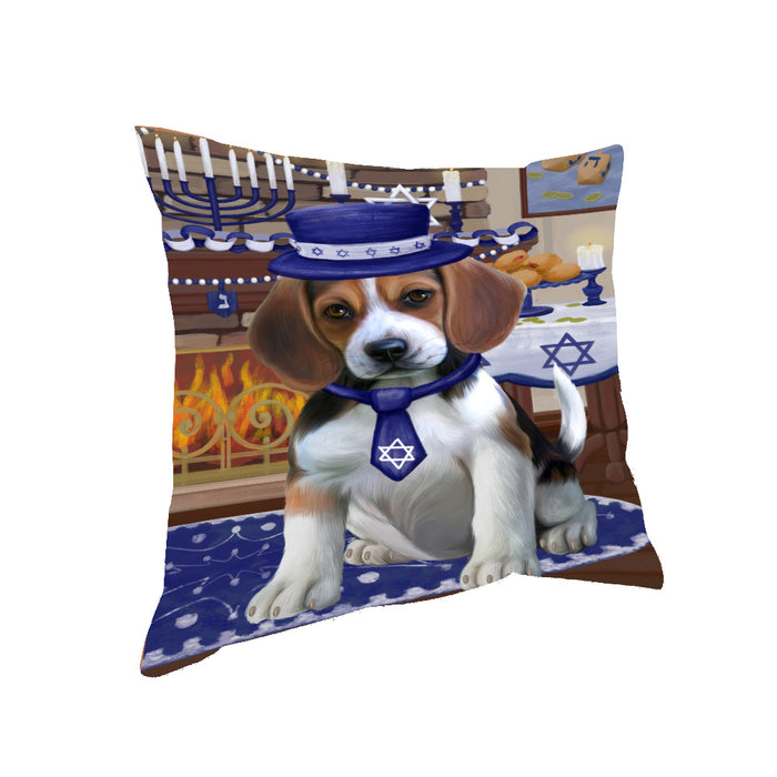 Happy Hanukkah Family and Happy Hanukkah Both Beagle Dog Pillow PIL82984