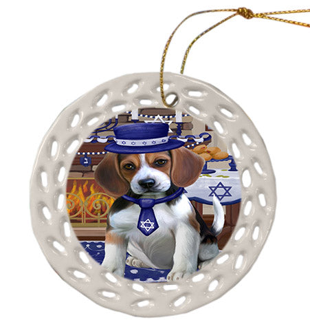 Happy Hanukkah Beagle Dog Ceramic Doily Ornament DPOR57646