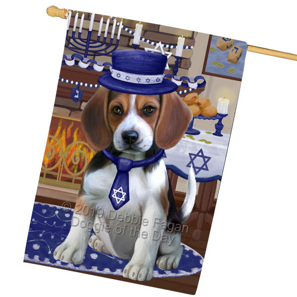 Happy Hanukkah Family and Happy Hanukkah Both Beagle Dog House Flag FLG65746