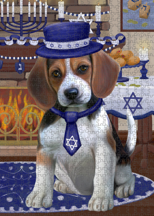 Happy Hanukkah Family and Happy Hanukkah Both Beagle Dog Puzzle with Photo Tin PUZL96892