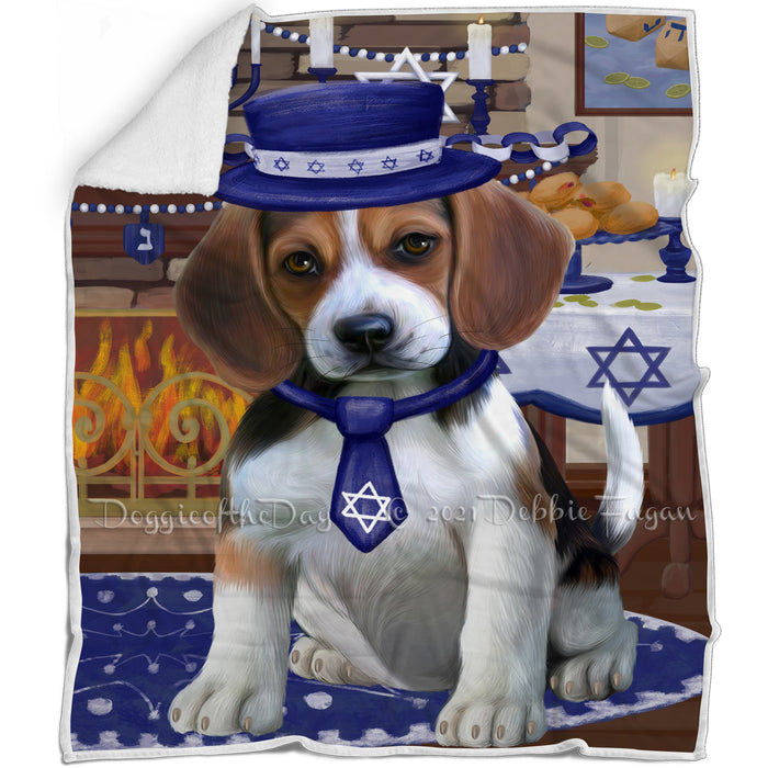 Happy Hanukkah Family and Happy Hanukkah Both Beagle Dog Blanket BLNKT139772
