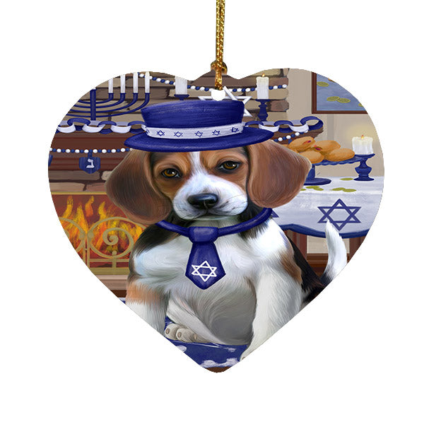 Happy Hanukkah Beagle Dog Heart Christmas Ornament HPOR57646
