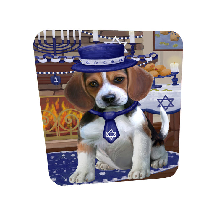 Happy Hanukkah Family Basset Hound Dogs Coasters Set of 4 CSTA57601