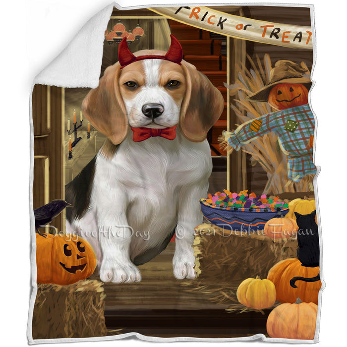 Enter at Own Risk Trick or Treat Halloween Beagle Dog Blanket BLNKT94179