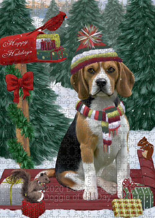 Christmas Woodland Sled Beagle Dog Portrait Jigsaw Puzzle for Adults Animal Interlocking Puzzle Game Unique Gift for Dog Lover's with Metal Tin Box PZL866