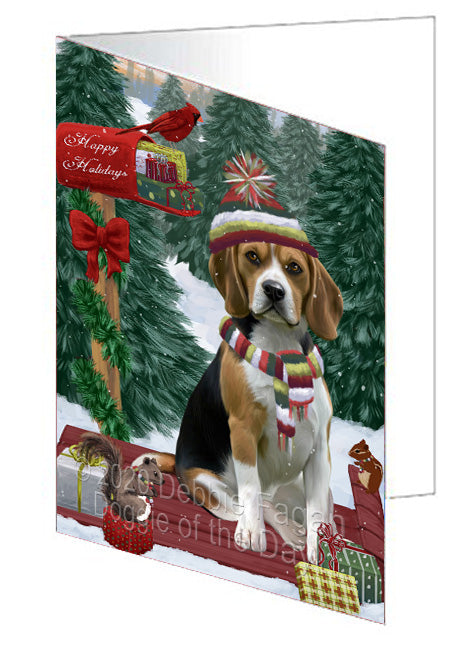 Christmas Woodland Sled Beagle Dog Handmade Artwork Assorted Pets Greeting Cards and Note Cards with Envelopes for All Occasions and Holiday Seasons