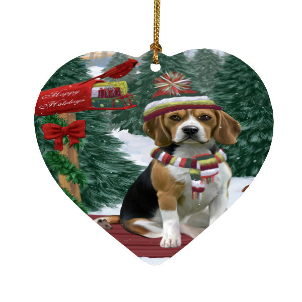 Christmas Woodland Sled Beagle Dog Heart Christmas Ornament HPORA59405