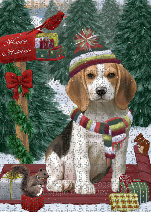 Christmas Woodland Sled Beagle Dog Portrait Jigsaw Puzzle for Adults Animal Interlocking Puzzle Game Unique Gift for Dog Lover's PZL867