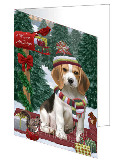 Christmas Woodland Sled Beagle Dog Handmade Artwork Assorted Pets Greeting Cards and Note Cards with Envelopes for All Occasions and Holiday Seasons