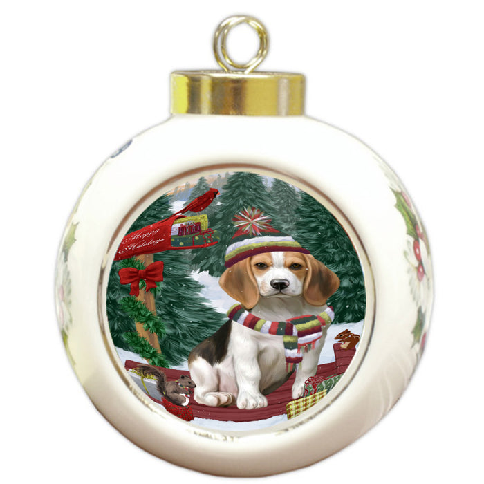 Christmas Woodland Sled Beagle Dog Round Ball Christmas Ornament Pet Decorative Hanging Ornaments for Christmas X-mas Tree Decorations - 3" Round Ceramic Ornament, RBPOR59618