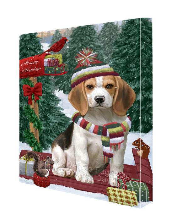 Christmas Woodland Sled Beagle Dog Canvas Wall Art - Premium Quality Ready to Hang Room Decor Wall Art Canvas - Unique Animal Printed Digital Painting for Decoration CVS572