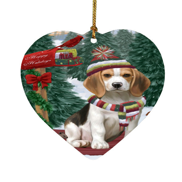 Christmas Woodland Sled Beagle Dog Heart Christmas Ornament HPORA59406