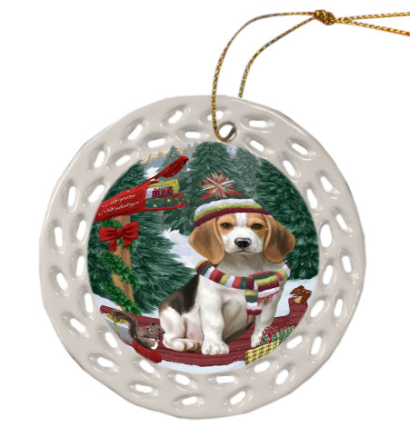 Christmas Woodland Sled Beagle Dog Doily Ornament DPOR59042