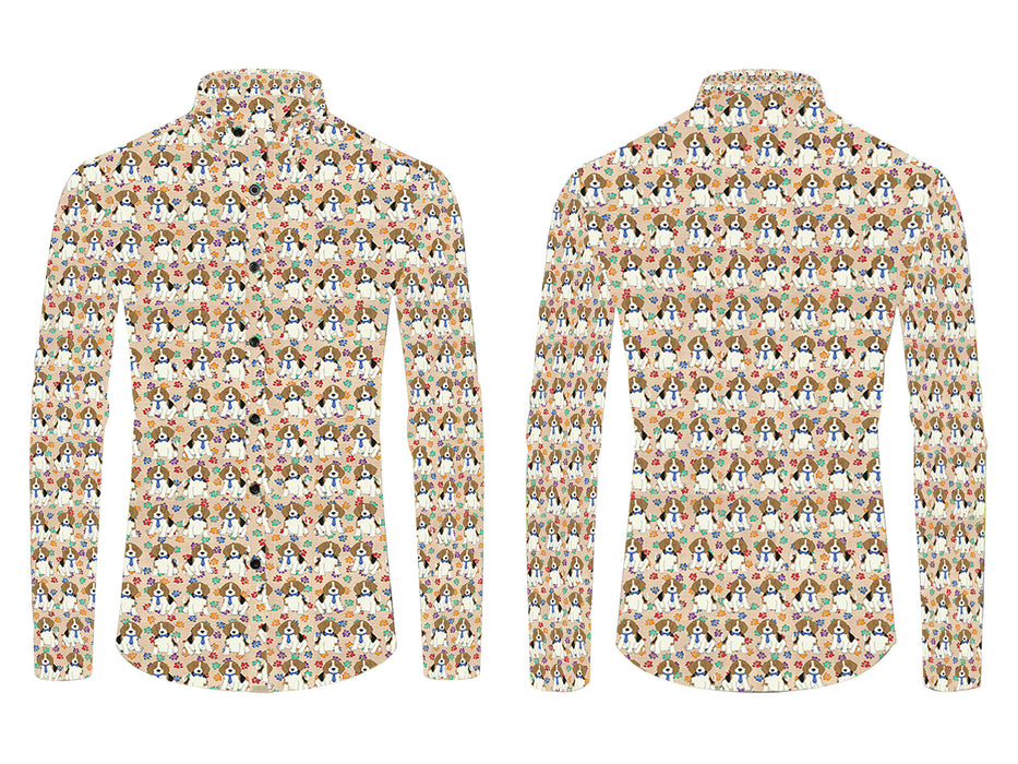 Rainbow Paw Print Beagle Dogs Blue All Over Print Casual Dress Men's Shirt