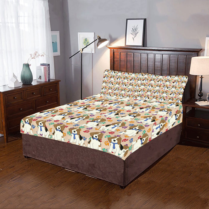 Rainbow Paw Print Beagle Dogs Blue 3-Piece Bedding Set