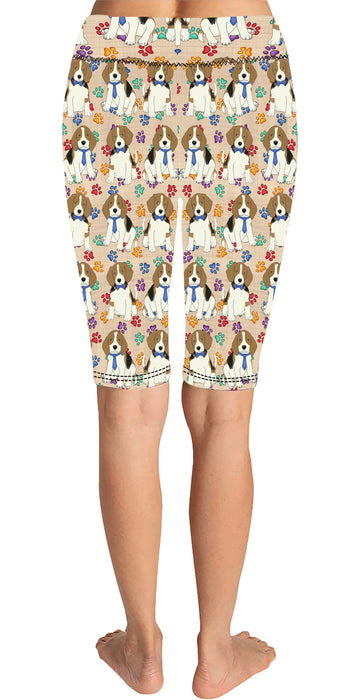 Rainbow Paw Print Beagle Dogs Blue Knee Length Leggings