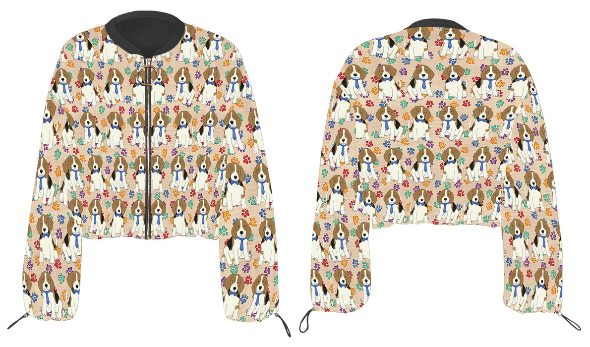 Rainbow Paw Print Beagle Dogs Cropped Chiffon Women's Jacket WH50487