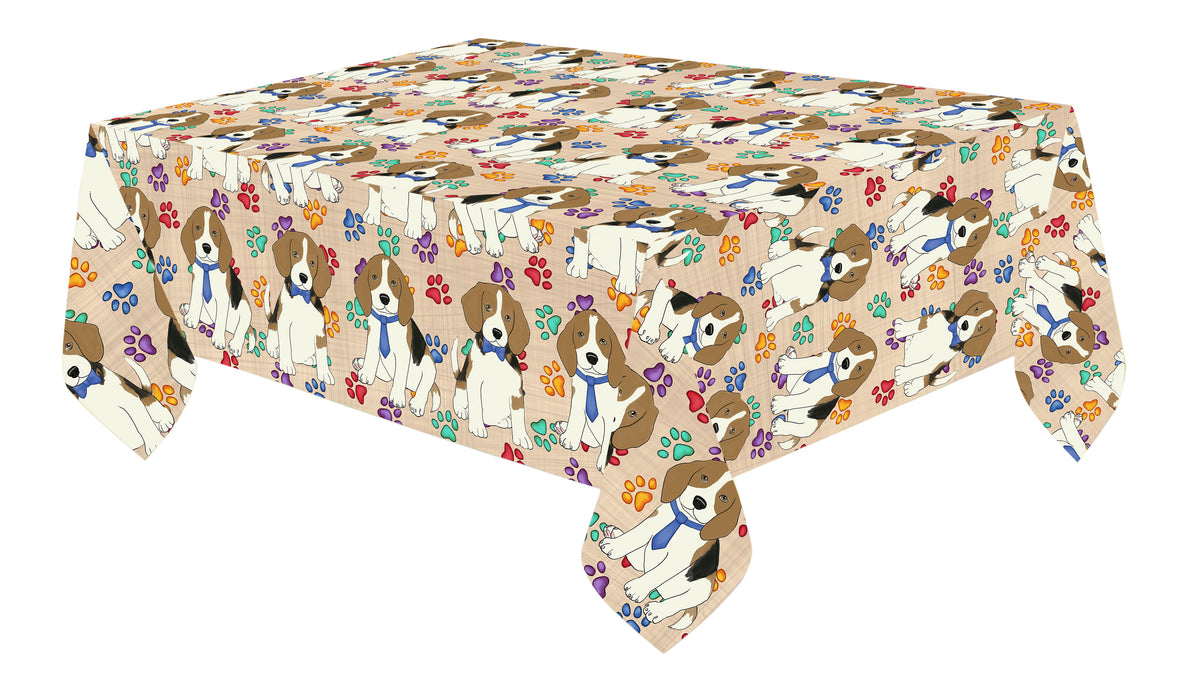 Rainbow Paw Print Beagle Dogs Blue Cotton Linen Tablecloth
