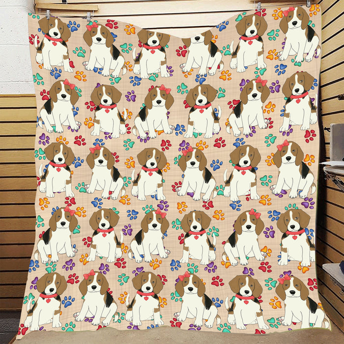 Rainbow Paw Print Beagle Dogs Red Quilt
