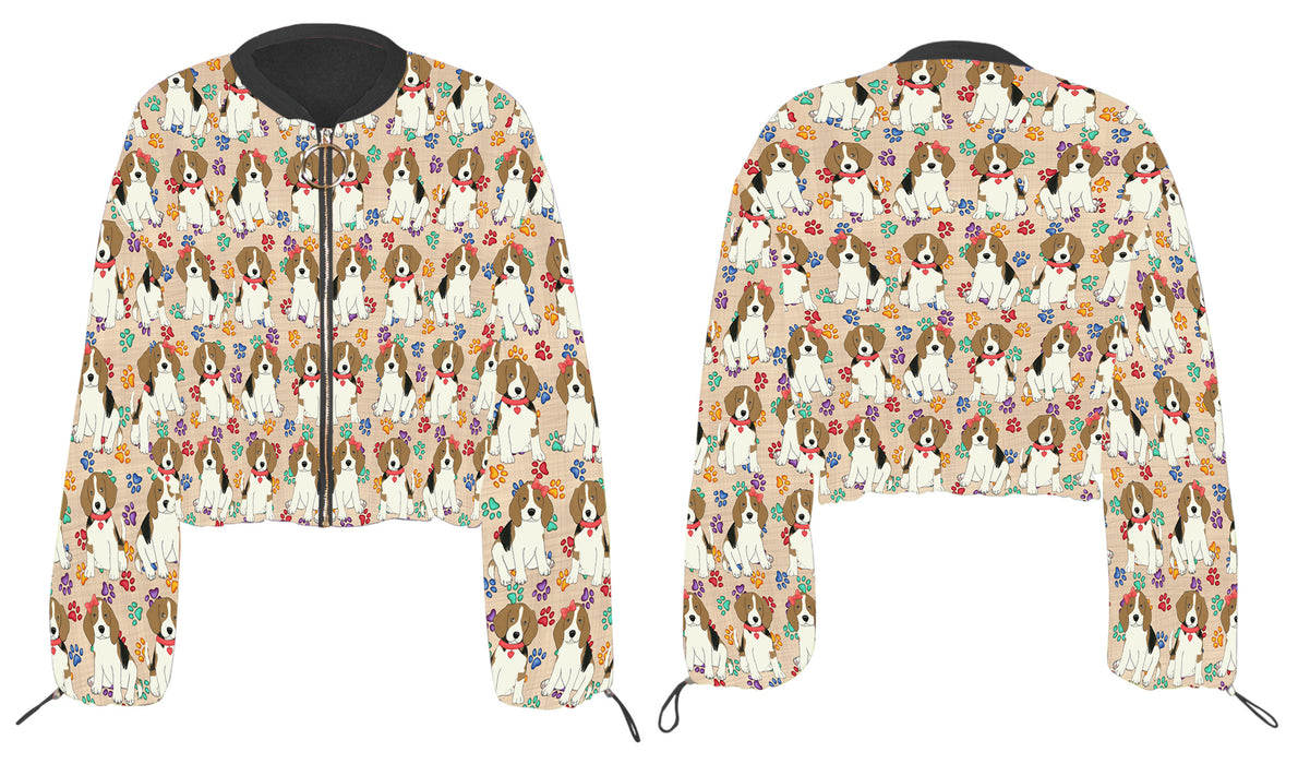 Rainbow Paw Print Beagle Dogs Cropped Chiffon Women's Jacket WH50488