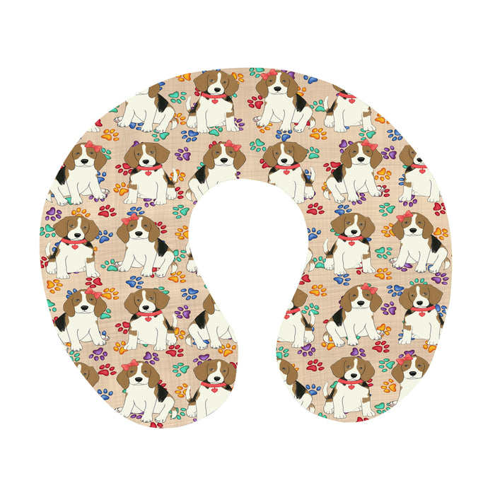 Rainbow Paw Print Beagle Dogs Red U-Shape Travel Pillow