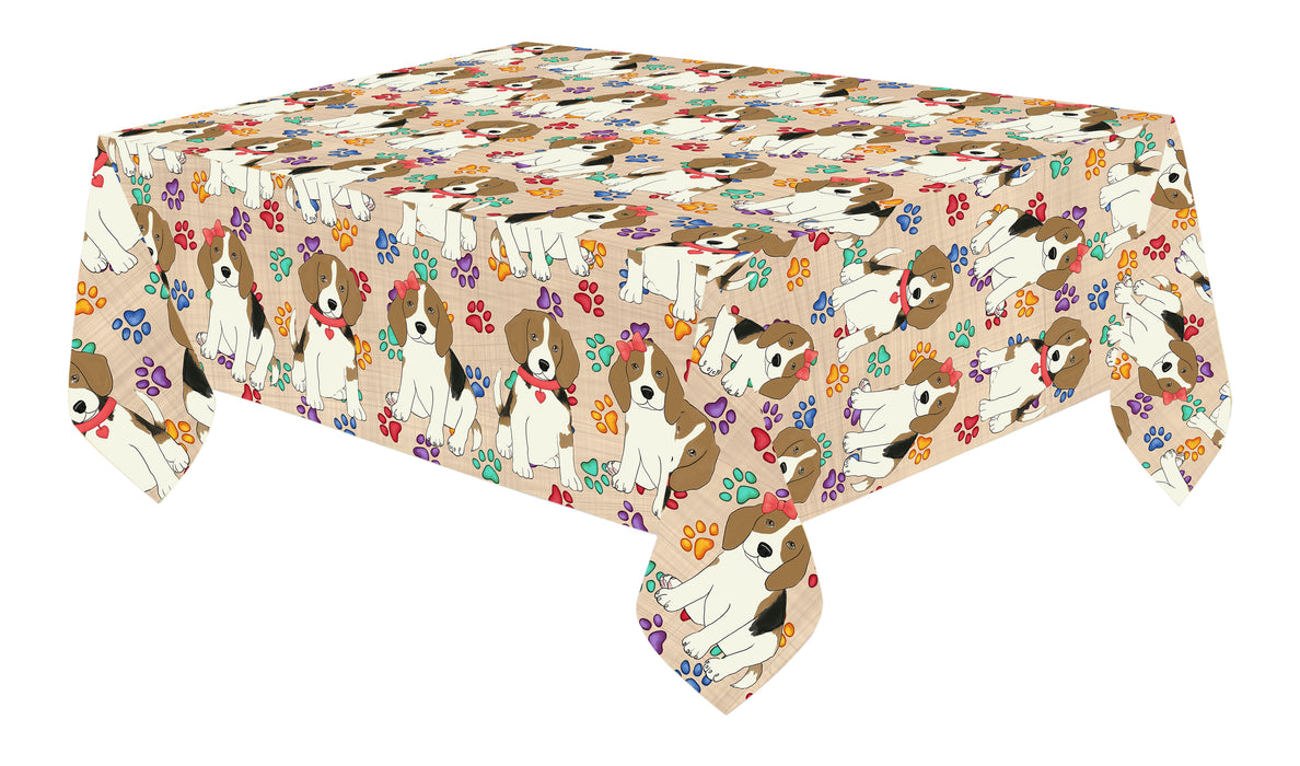 Rainbow Paw Print Beagle Dogs Red Cotton Linen Tablecloth